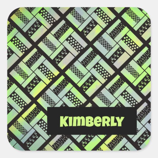 Railfence Patchwork Quilt Pattern Vierkante Sticker (Voorkant)