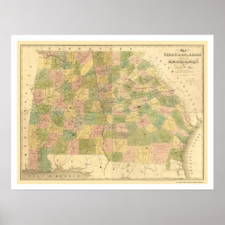 Railroad map 1839 voor Georgië en Alabama Poster