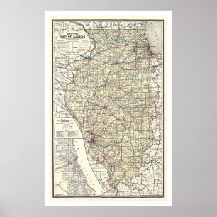 Railroad Map of Illinois 1898 Poster