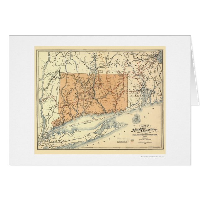 Railroad Map van de Connecticut 1893 (Voorkant Horizontaal)
