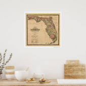 Railroad Map van Florida 1874 Poster (Keuken)