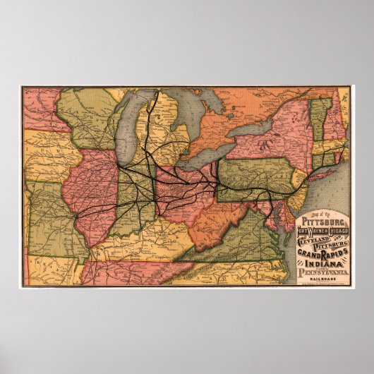 Railroad Map van Pennsylvania 1874 Poster (Voorkant)