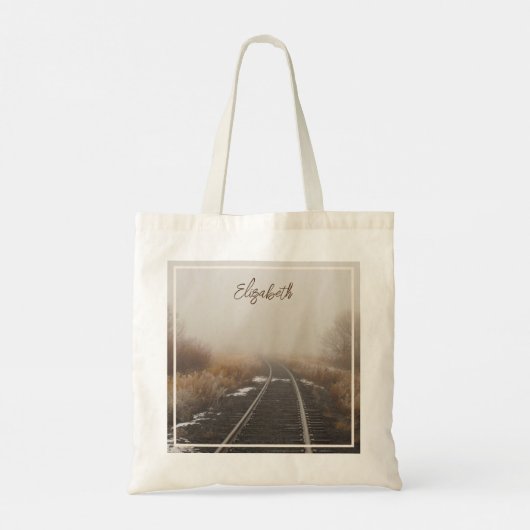 Railroad Tracks Landschap Gepersonaliseerde Canvas Tote Bag (Achterkant)