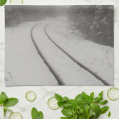 Railroad Tracks Winter Fog Photo Theedoek (Gevouwen)