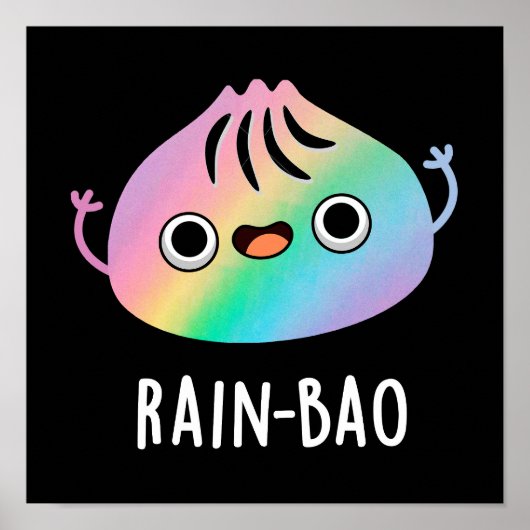 Rain-bao Funny Rainbow Dimsum Bao Pun Dark BG Poster (Voorkant)