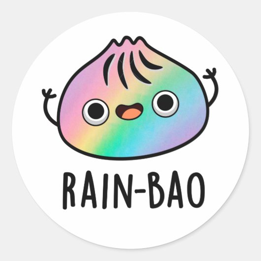 Rain-bao Funny Rainbow Dimsum Bao Pun Ronde Sticker (Voorkant)