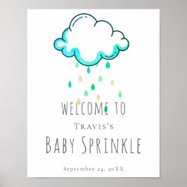 Rain Cloud Baby Boy Shower Sign Poster