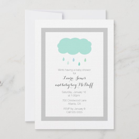 Rain Cloud Baby shower Invitation Kaart (Voorkant)