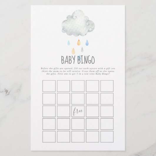 Rain Cloud Boy Baby Bingo Game Flyer (Voorkant)