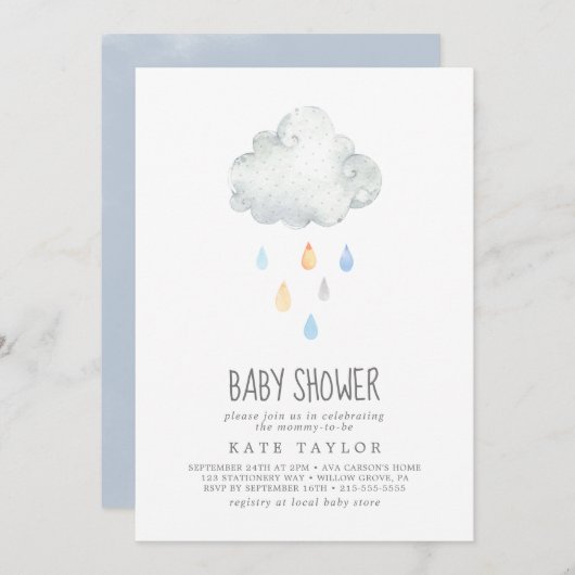 Rain Cloud Boy Baby shower Kaart (Voorkant / Achterkant)