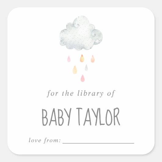 Rain Cloud Girl Baby shower Bookplaat Vierkante Sticker (Voorkant)