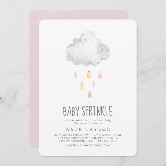 Rain Cloud Girl Baby Sprinkle Uitnodiging (Voorkant / Achterkant)