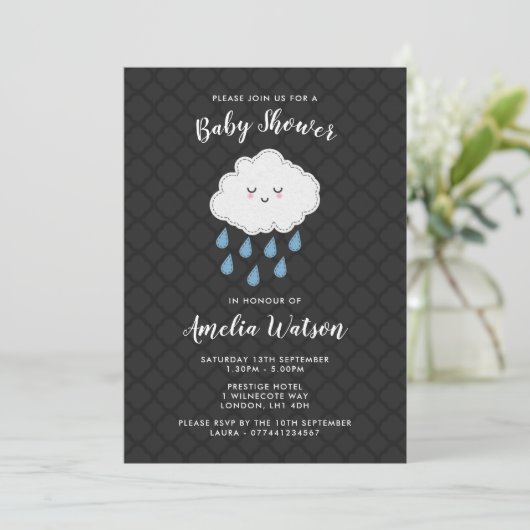 Rain Cloud themed Baby Shower-uitnodigingen Kaart (Staand voorkant)