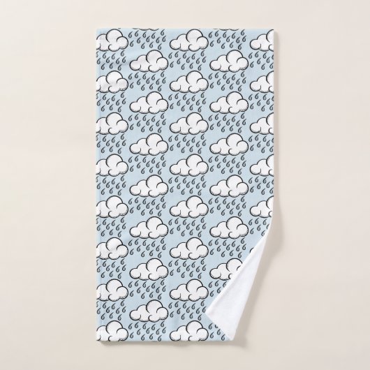 Rain Clouds Illustrated Pattern on Light Blue Bad Handdoek (Handdoek)