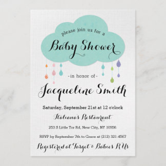 Rain Drop Glitter Baby shower Invitation Kaart