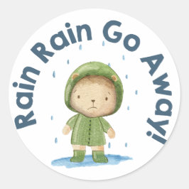 Rain Go Away - Schattige Beer op een regenachtige  Ronde Sticker