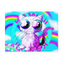 Rainbogen en een krulkat in de stijl van Kawaii