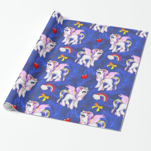 Rainbogen en inkepingen Blauwe zijde Cadeaupapier (Uitgerold)
