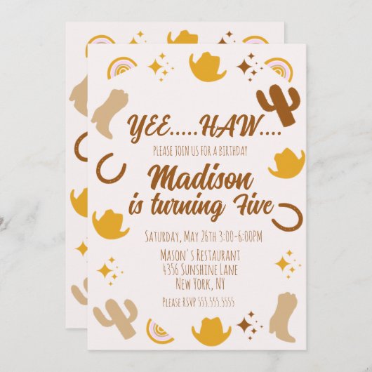 Rainbogen en Rodeos Groovy Birthday Kaart (Voorkant / Achterkant)