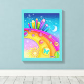 Rainbogen en sterren Pop Art Sky Gallery Wrapped C Canvas Afdruk (Insitu (Houten vloer))
