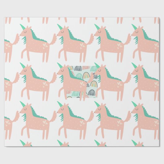 Rainbogen en Unicorns Cadeaupapier (Vlak)