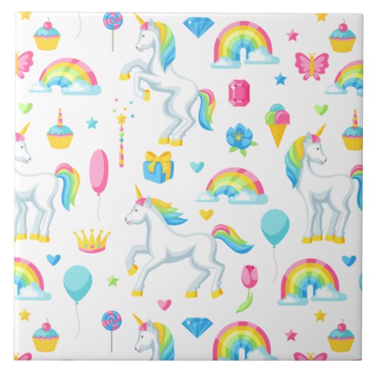 Rainbogen en Unicorns Fantasy Fairy Tale Cute Tegeltje (Voorkant)