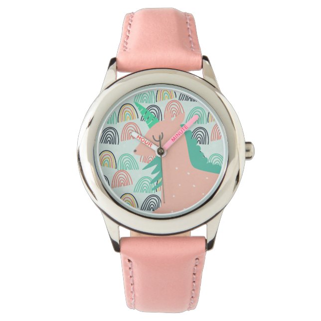 Rainbogen en Unicorns Horloge (Voorkant)