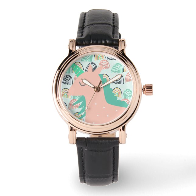 Rainbogen en Unicorns Horloge (Voorkant)