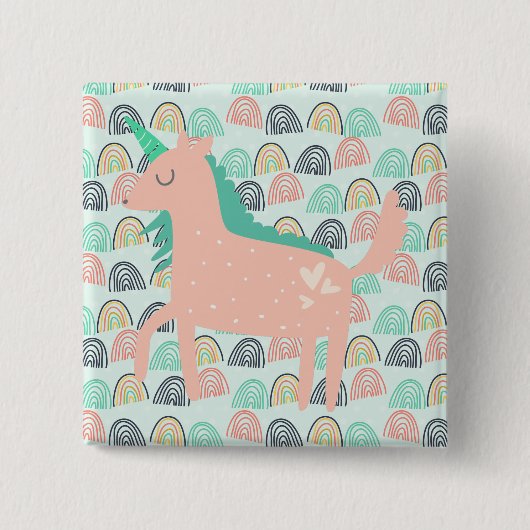 Rainbogen en Unicorns Vierkante Button 5,1 Cm (Voorkant)