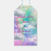 Rainbogen, fluffy clouds en Butterfly Baby Girls Cadeaulabel (Achterkant)