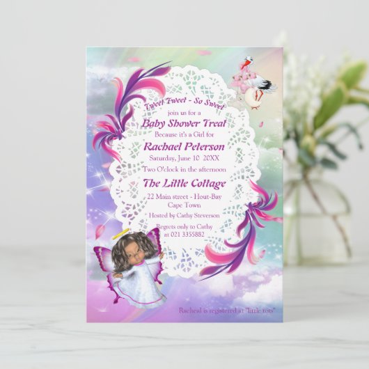 Rainbogen, fluffy wolken, Baby shower van vlinder Bedankkaart (Staand voorkant)