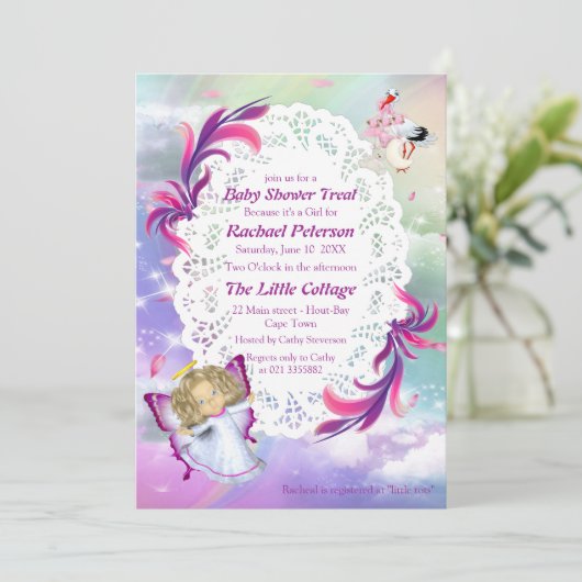 Rainbogen, fluffy wolken, Baby shower van vlinder Bedankkaart (Staand voorkant)