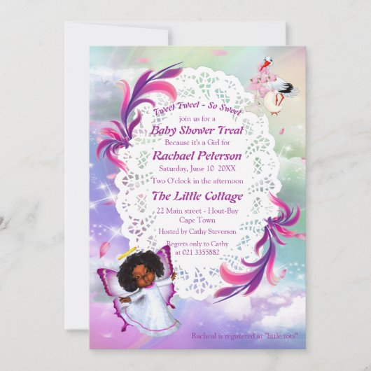 Rainbogen, fluffy wolken, Baby shower van vlinder Bedankkaart (Voorkant)