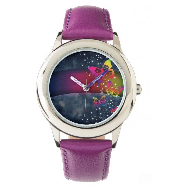 Rainbogen op Butterflies Horloge (Voorkant)