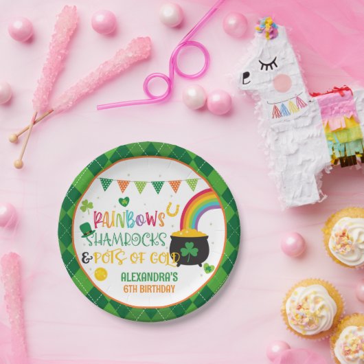 Rainbogen, shamrocks en Borden van goudpapier Papieren Bordje (Feest)