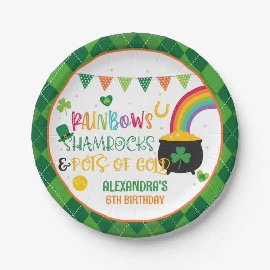 Rainbogen, shamrocks en Borden van goudpapier Papieren Bordje (Voorkant)