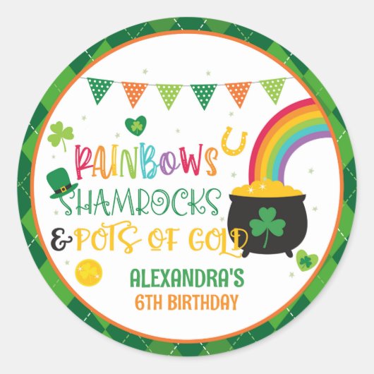 Rainbogen, shamrocks en potten van goudSticker Ronde Sticker (Voorkant)
