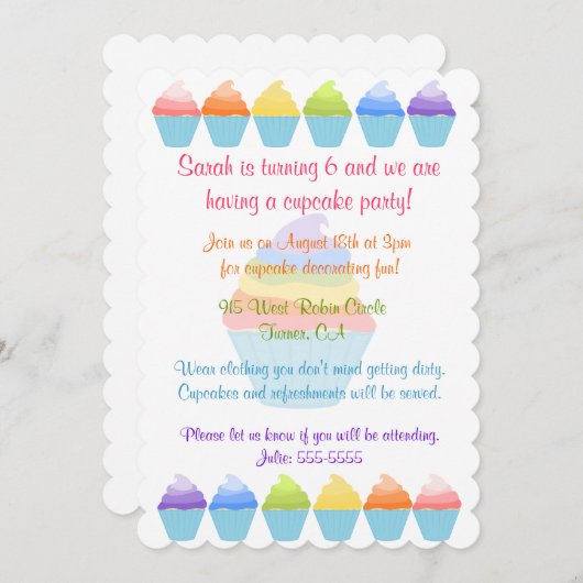 Rainbogen van Cupcakes Invitation Kaart (Voorkant / Achterkant)