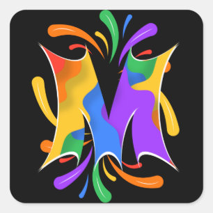 Rainbooboogbrief M Monogram Abstract Vierkante Sticker