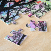 Rainboog waterverf sky, zwarte silhouette bomen legpuzzel (Zijkant)