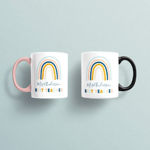Rainboogblauwe gele gepersonaliseerde beste leraar koffiemok