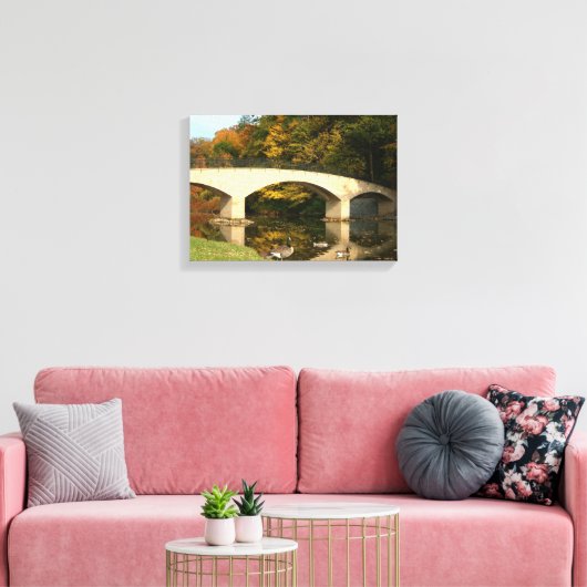 Rainboogbrug in Herfst bij het Grove City College Canvas Afdruk (Insitu (Woonkamer))