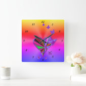 Rainbooghart en vlinder vierkante klok (Huis)