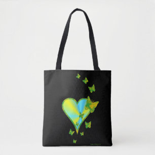 Rainbooghart en zwarte vlinder tote bag