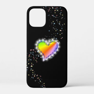 Rainbooghartslag met sterren op zwart iPhone 12 mini hoesje