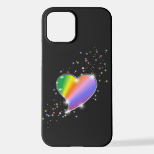 Rainbooghartslag met sterren op zwart iPhone 12 hoesje