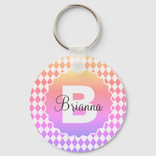 Rainboogkaakbord met monogram-naam sleutelhanger