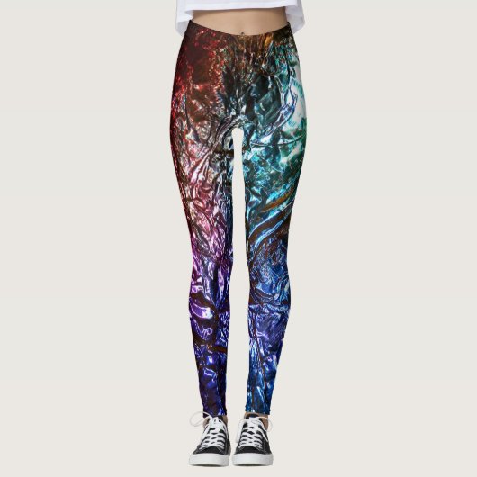 Rainboogkleur Verpletterd Folie Effect 2 Grafische Leggings (Voorkant)