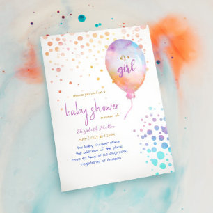 Rainboogkleur Waterverf ballon Baby Girl Shower Kaart