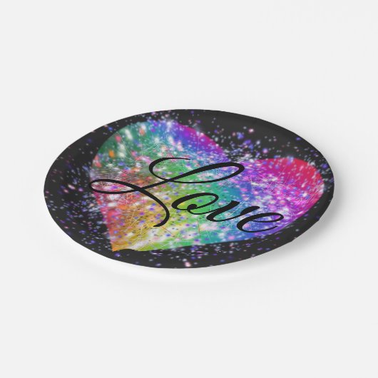 Rainboogkleuren die glitter hartliefdespap creëren papieren bordje (Gekanteld)